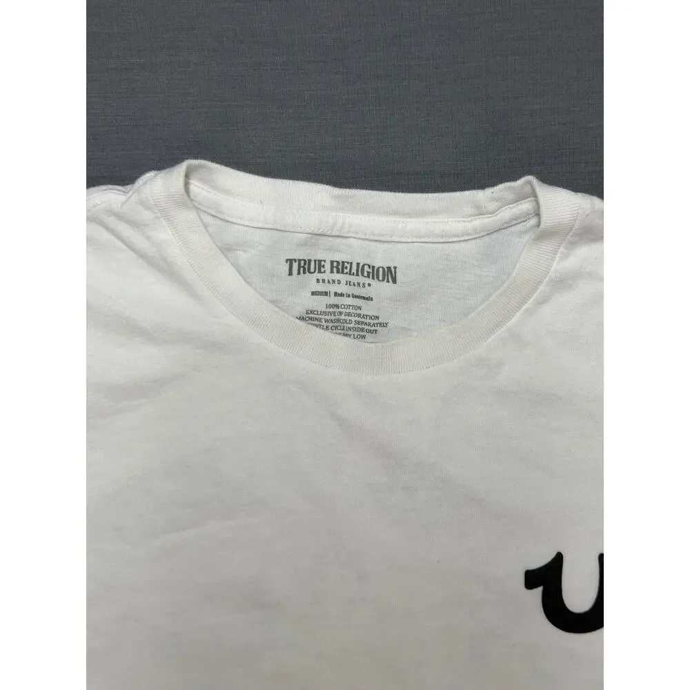 True Religion Men's Medium White Buddha Guitar Back Graphic T-Shirt 106224